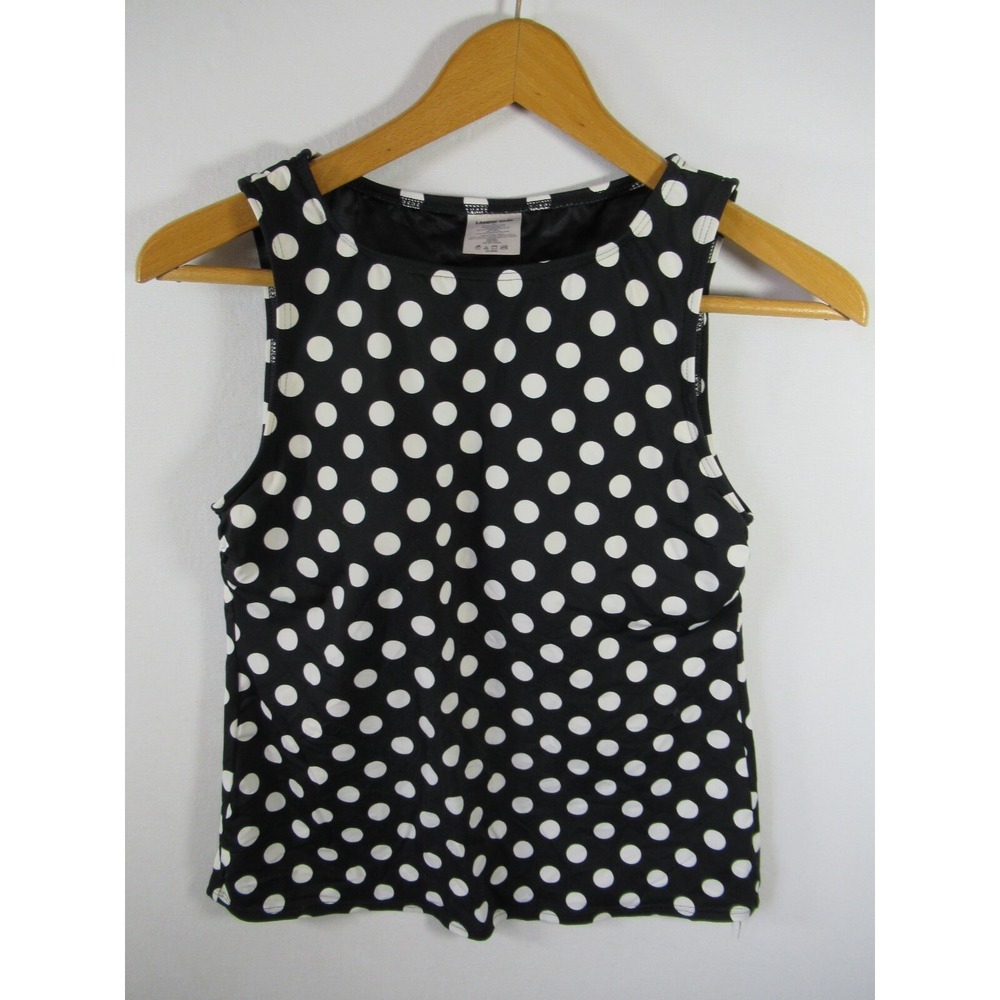 Lands' End Tankini Swim Tank Top Women 4 Black/White Polka Dot Modest Swimsuit